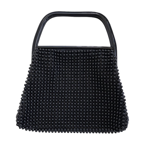 Vintage Handbags - Vintage 1950s Black Beaded Top Handle Bag